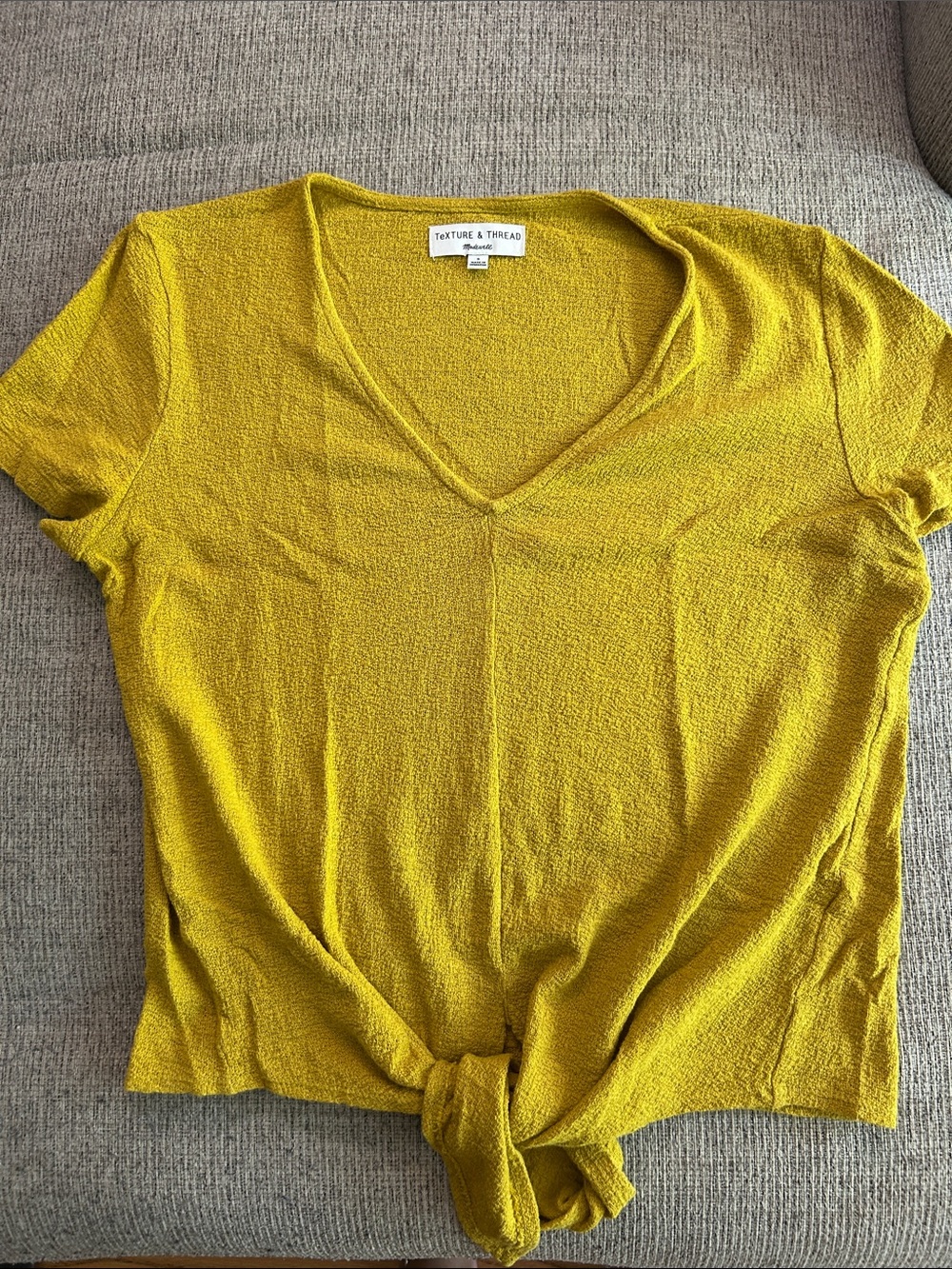 Madewell Yellow Mustard Short Sleeve Tie-Front V-Neck Top